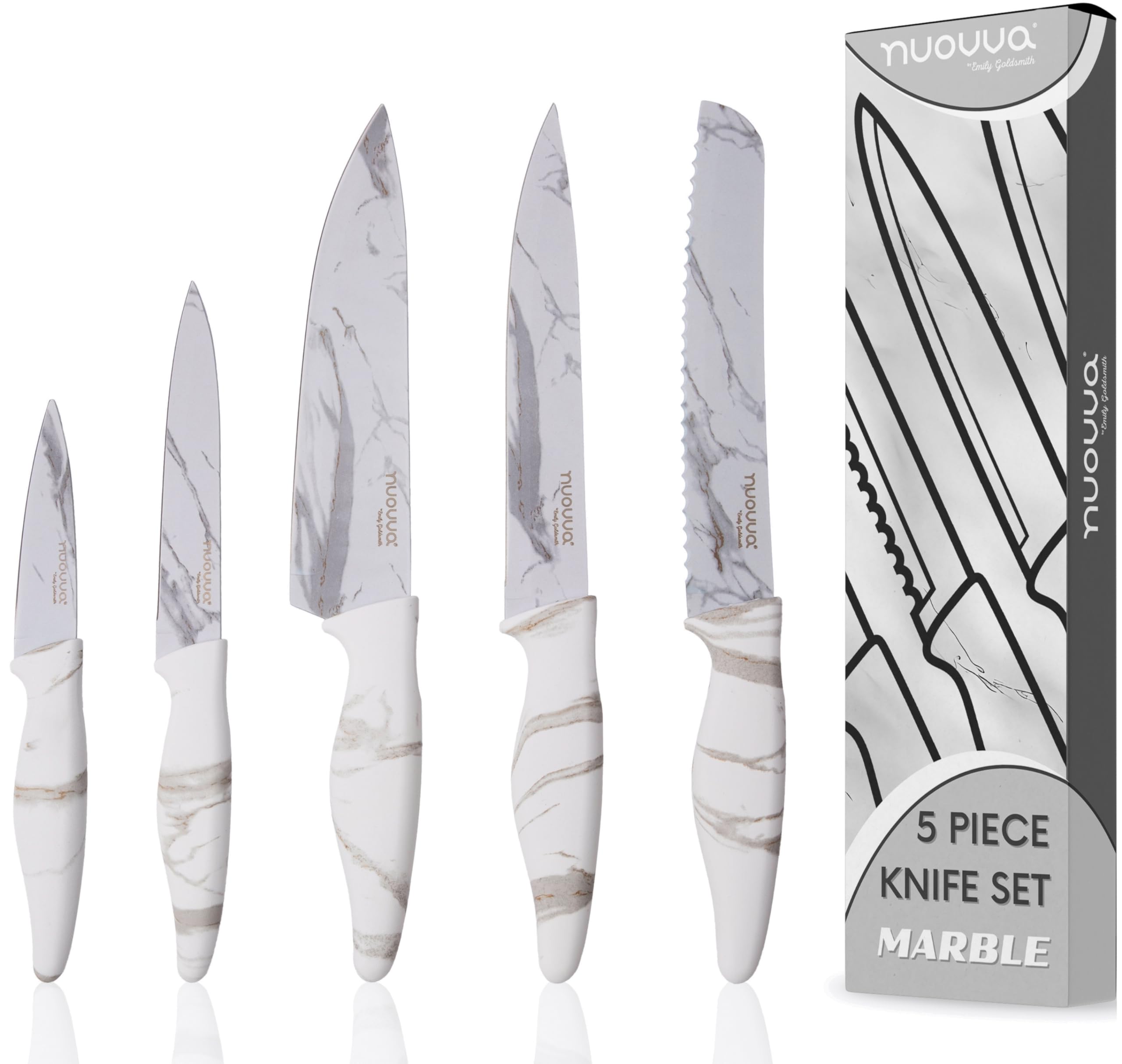 Nuovva 5-Piece Professional Kitchen Knife Set – Calacatta Granite Blades