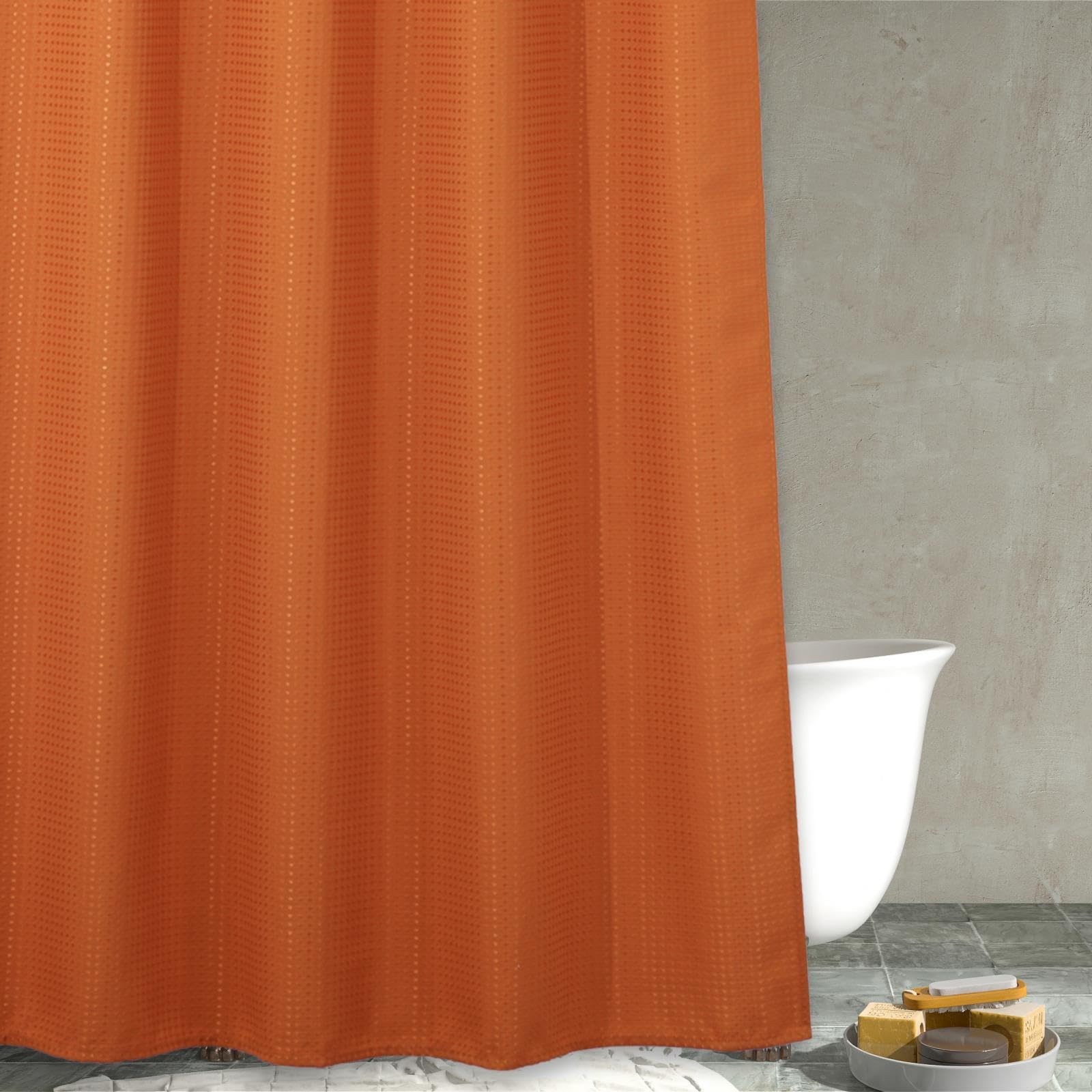 Popkozzi Orange Waffle Weave Shower Curtain | Heavy Duty Fabric