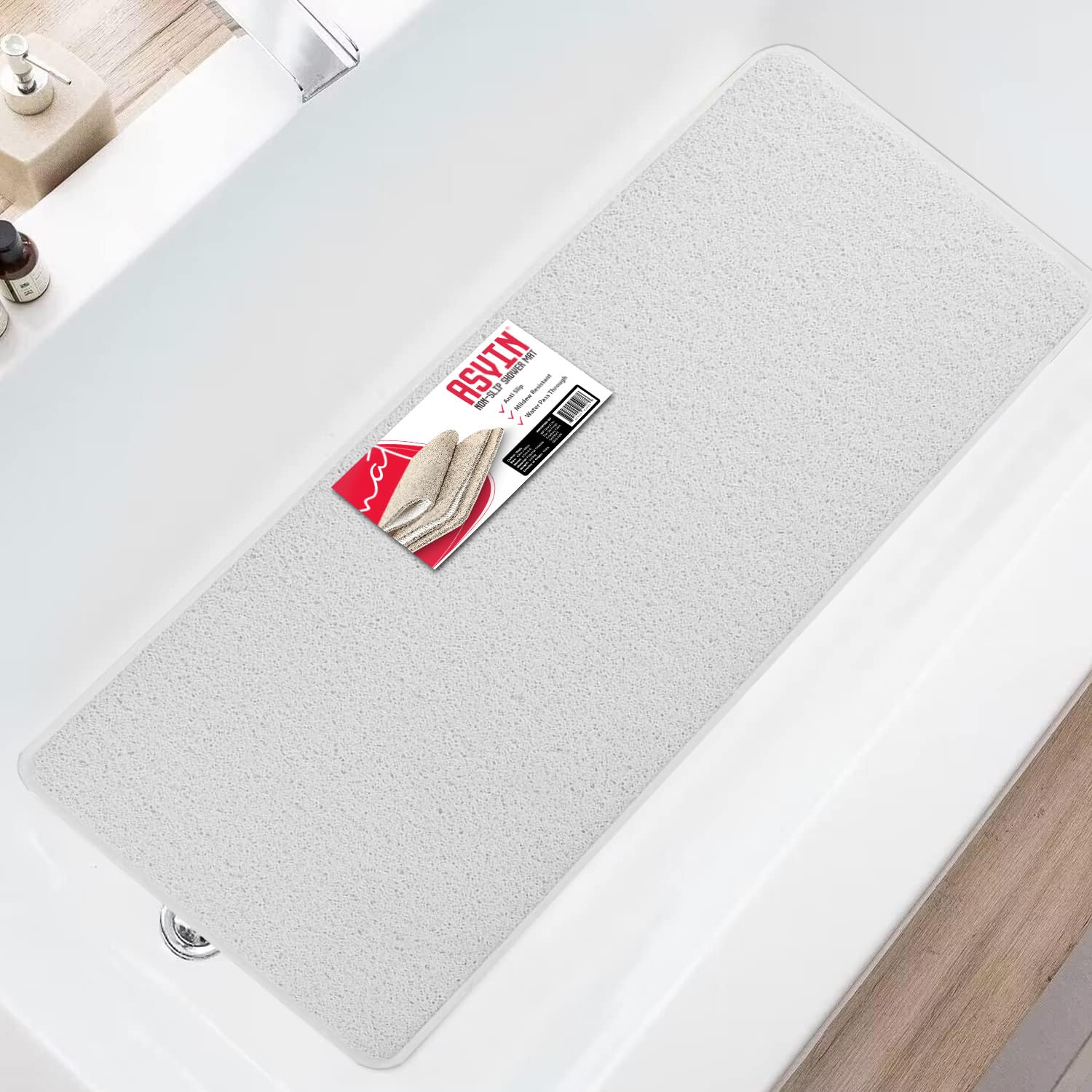 Asvin Anti Slip Loofah Bath & Shower Mat - 40x120cm White PVC