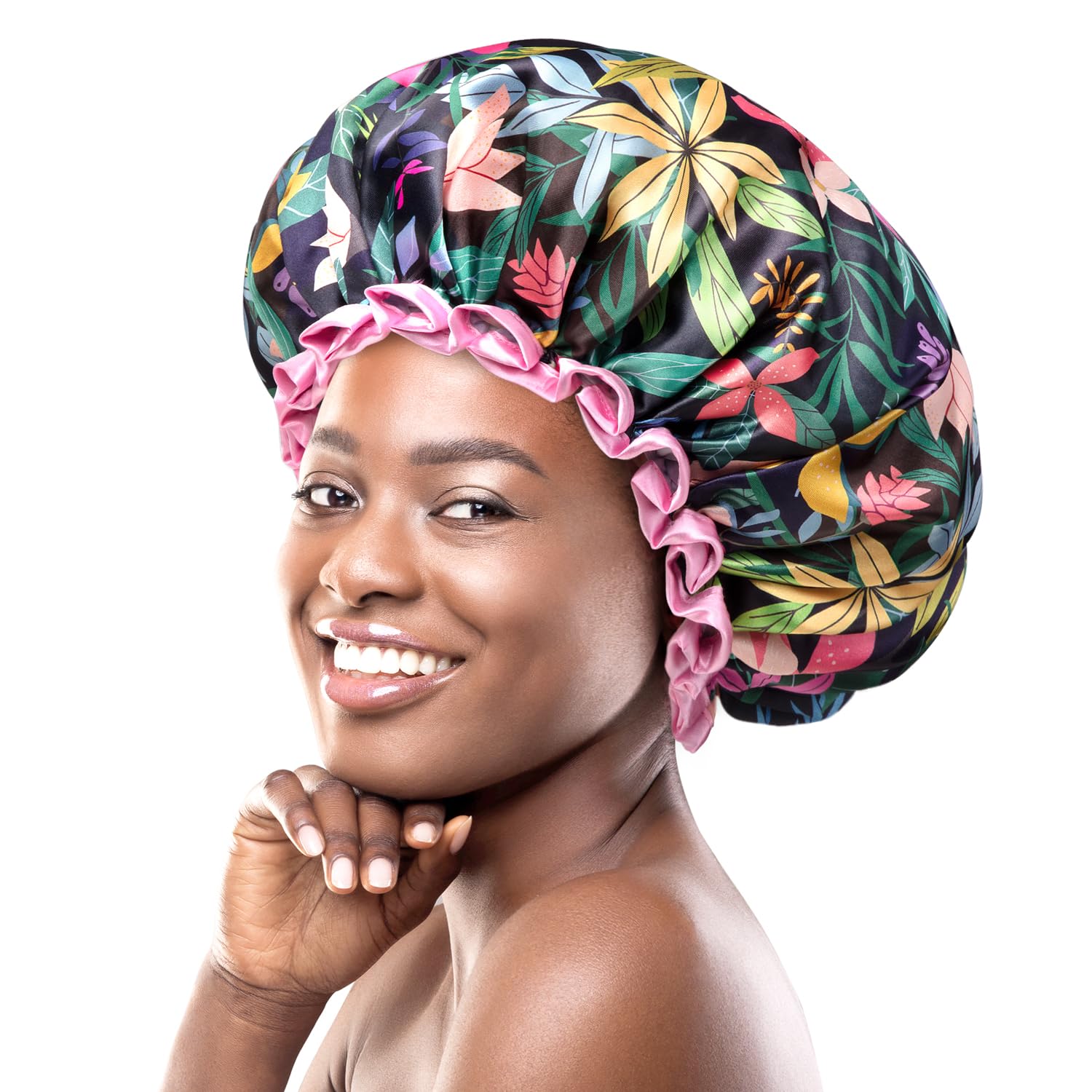 mikimini Large Shower Cap | Reusable Waterproof Bath Cap for Long Hair