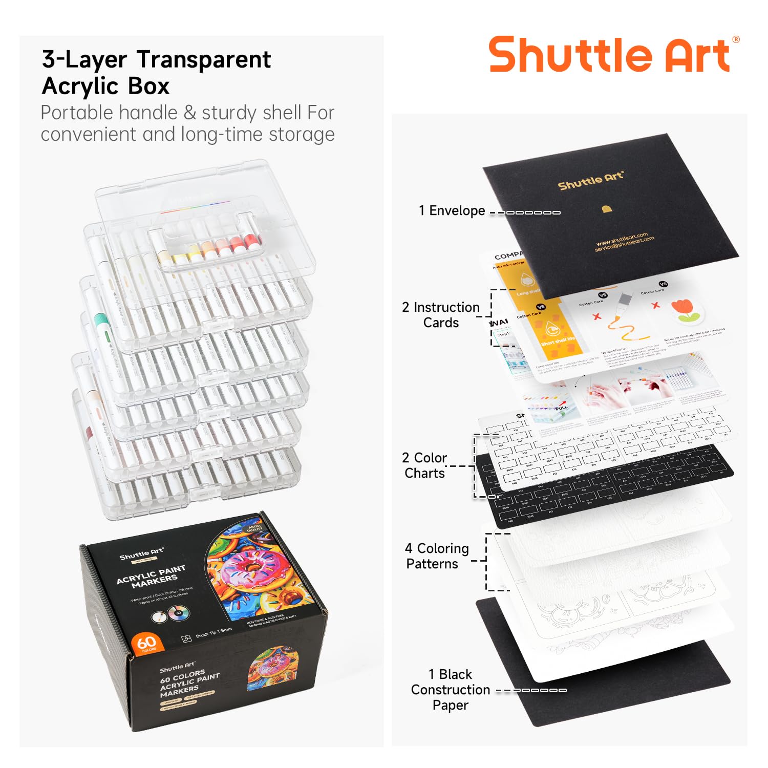 Shuttle Art 60 Colors Acrylic Paint Pens – Brush Tip Markers for Rock Painting