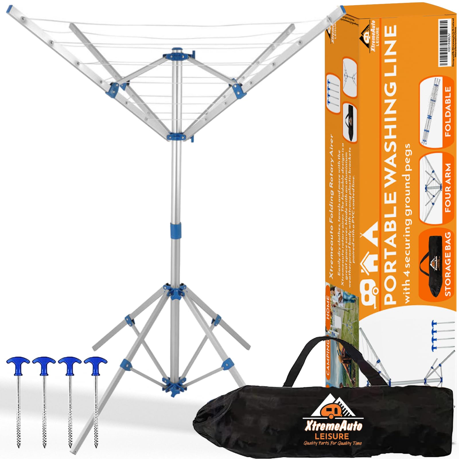Xtremeauto Portable 4 Arm Rotary Washing Line – Foldable Aluminium Airer