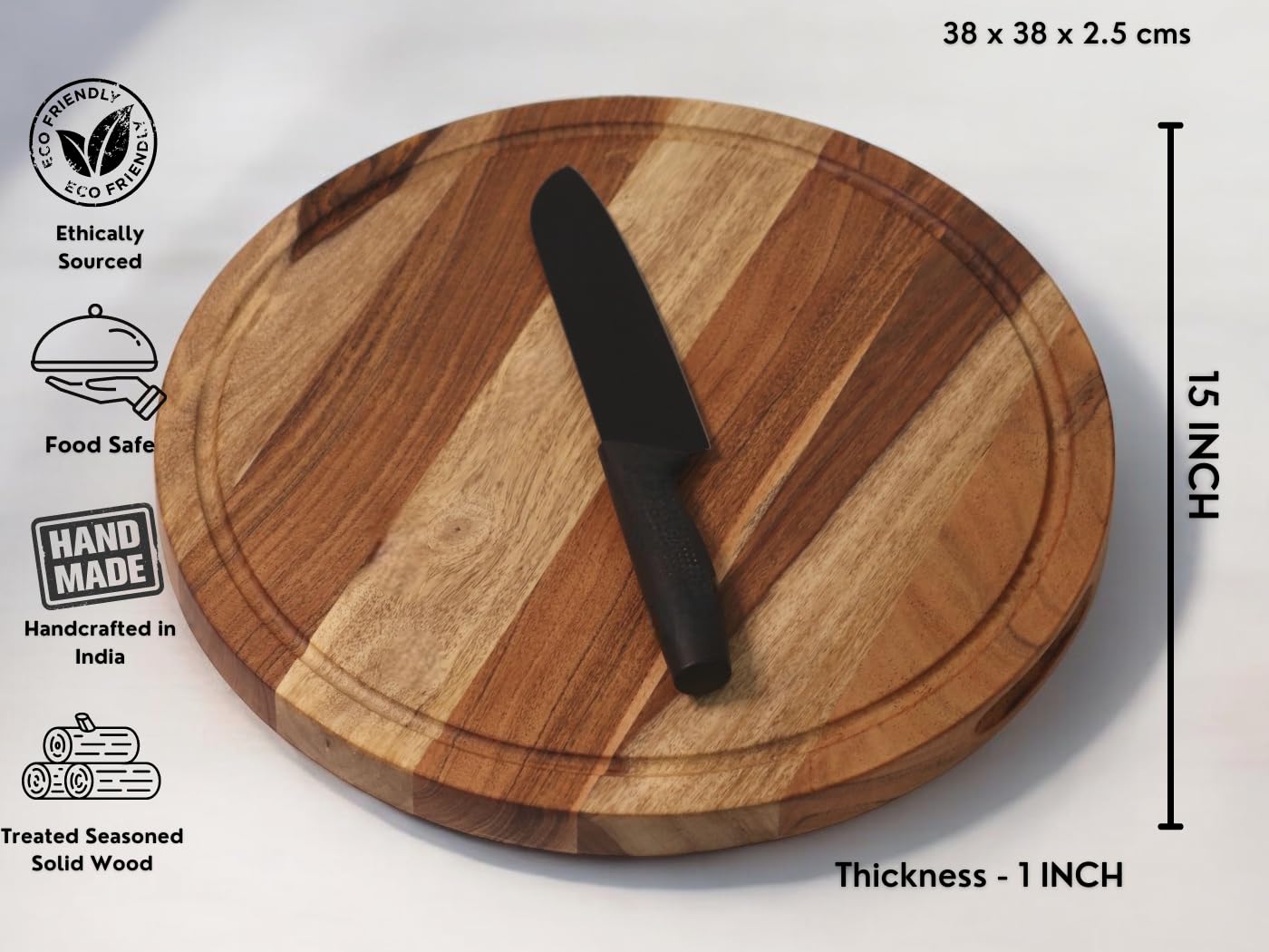 Vesta Homes Acacia Wood Round Chopping Board - 38cm Charcuterie Board