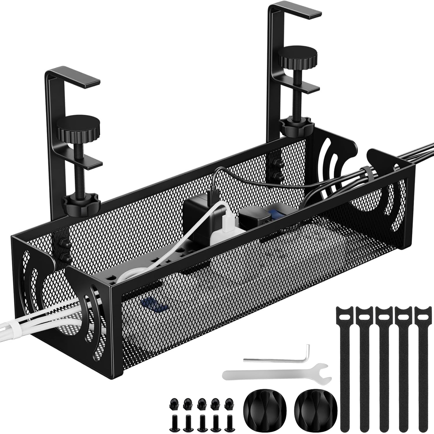 Under Desk Cable Management Tray – No Drill Metal Organizer