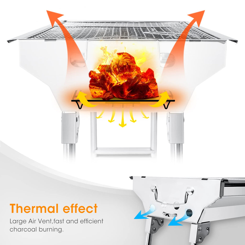 Uten Portable Charcoal BBQ Grill – Folding Stainless Steel Outdoor Grill
