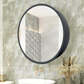 Janboe 24" Round Medicine Cabinet | Black Aluminum Mirror | Soft Close