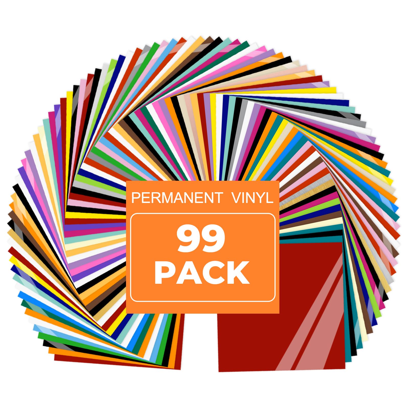 Permanent Adhesive Vinyl Sheets - 99 Pack Assorted Colors