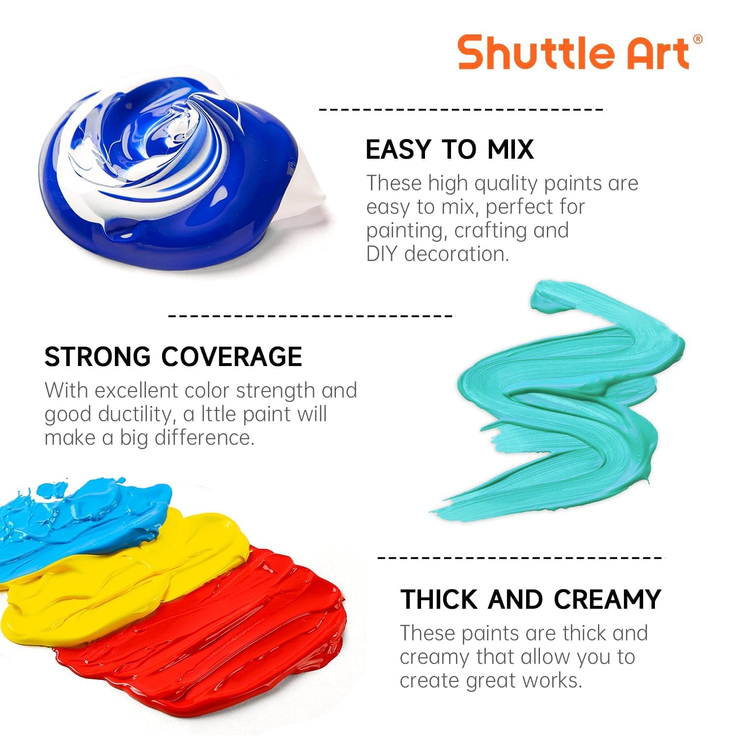 Shuttle Art Acrylic Paint Set - 12 Colors Bulk Bottles (16oz/473ml)