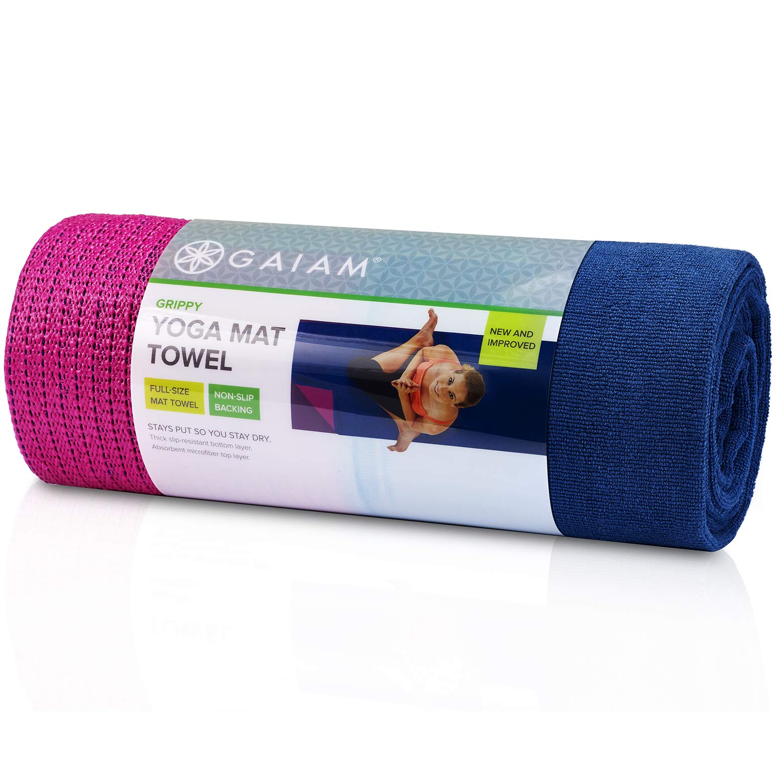 Gaiam Grippy Non-Slip Yoga Mat Towel | Microfiber Hot Yoga Towel