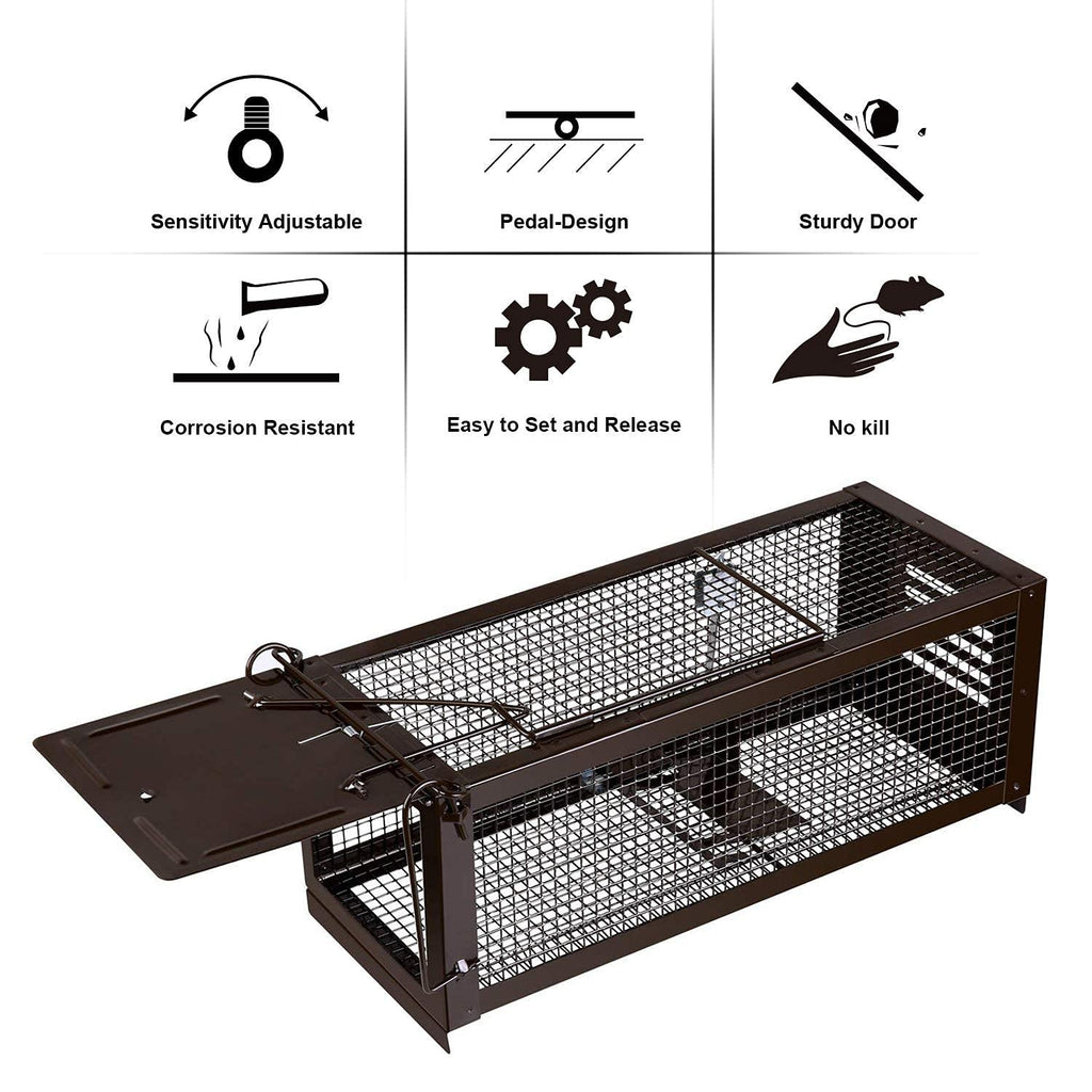 RatzFatz Humane Rat Cage Traps - 2 Pack Reusable No-Kill Mousetraps
