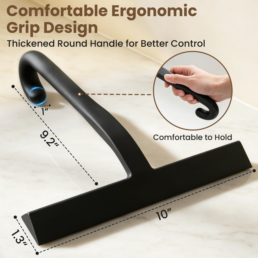 Shower Squeegee with Hook, 25cm Silicone Shower Screen Wiper, Black - image 2