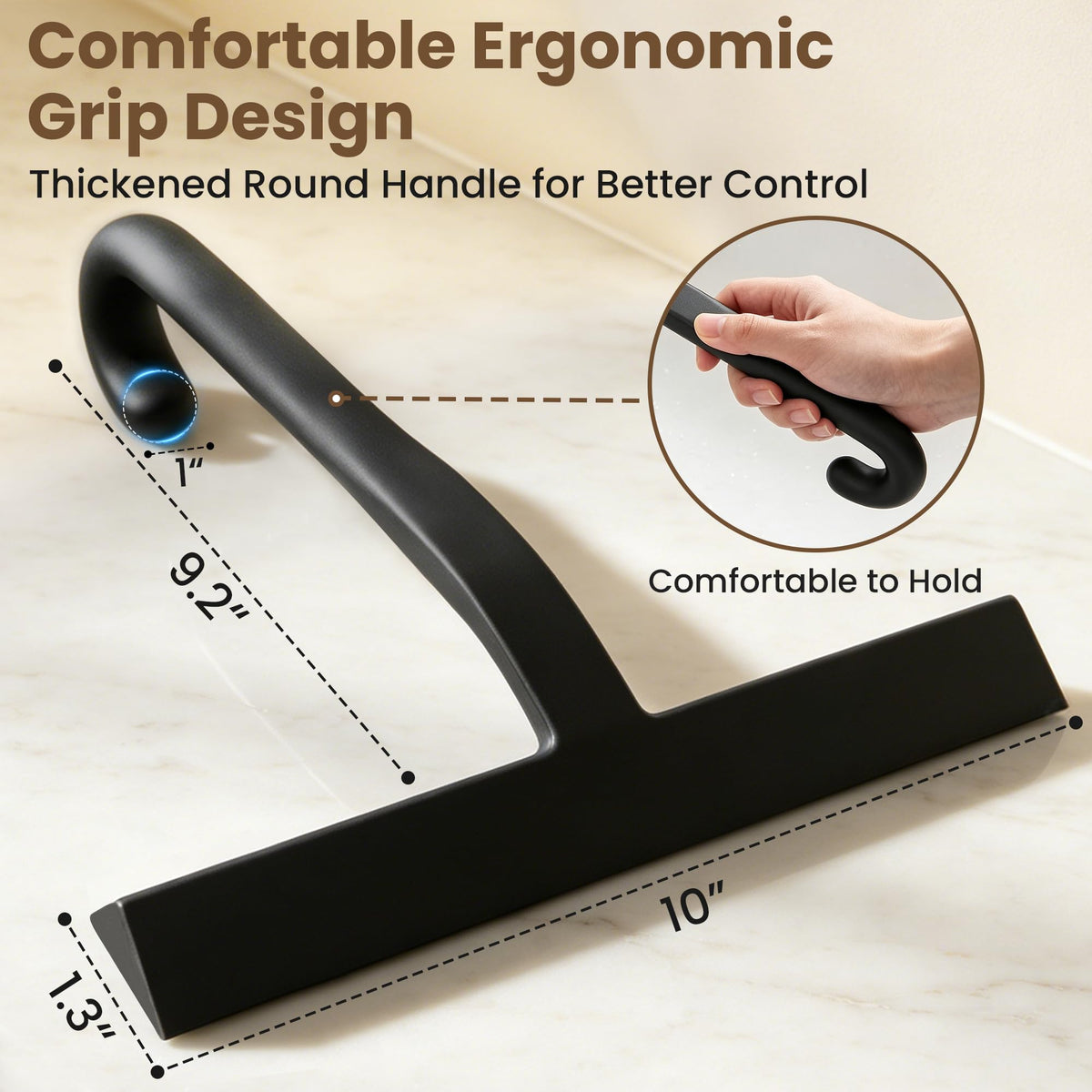 Shower Squeegee with Hook, 25cm Silicone Shower Screen Wiper, Black - image 2