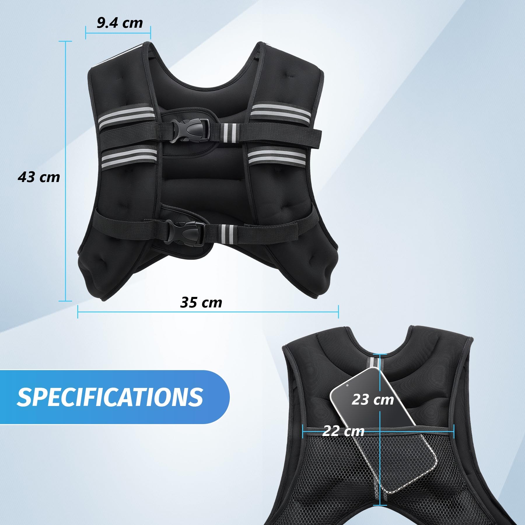 Zelus 7kg Weighted Vest | Neoprene Strength Training Vest with Reflective Strips