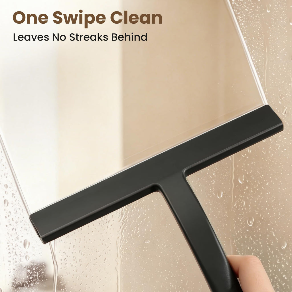 Shower Squeegee with Hook, 25cm Silicone Shower Screen Wiper, Black - image 3