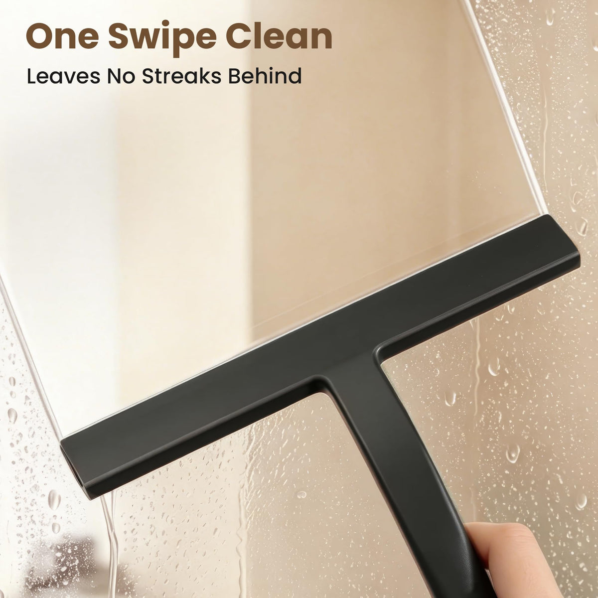 Shower Squeegee with Hook, 25cm Silicone Shower Screen Wiper, Black - image 3