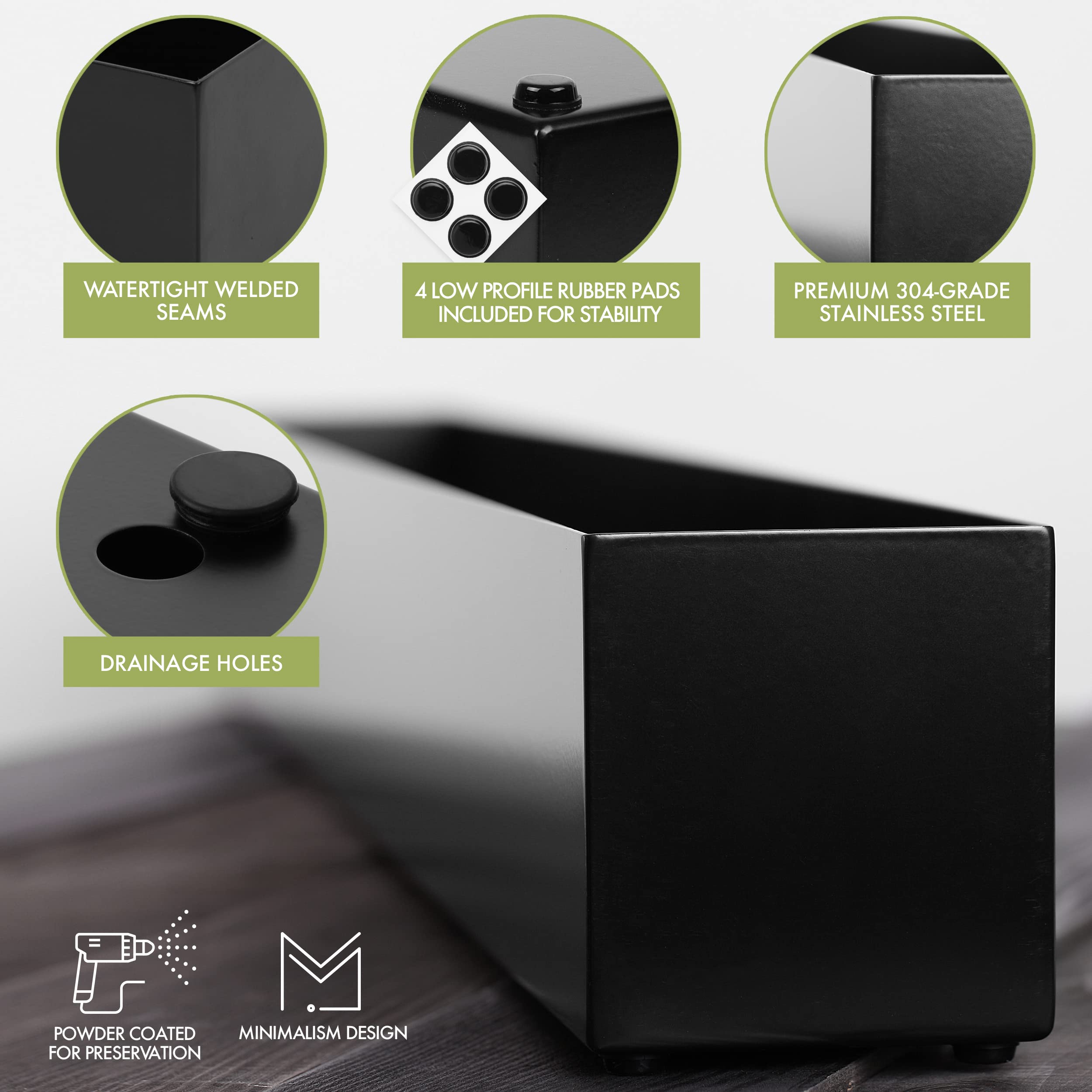 32" Metal Rectangle Planter Box | Matte Black Stainless Steel