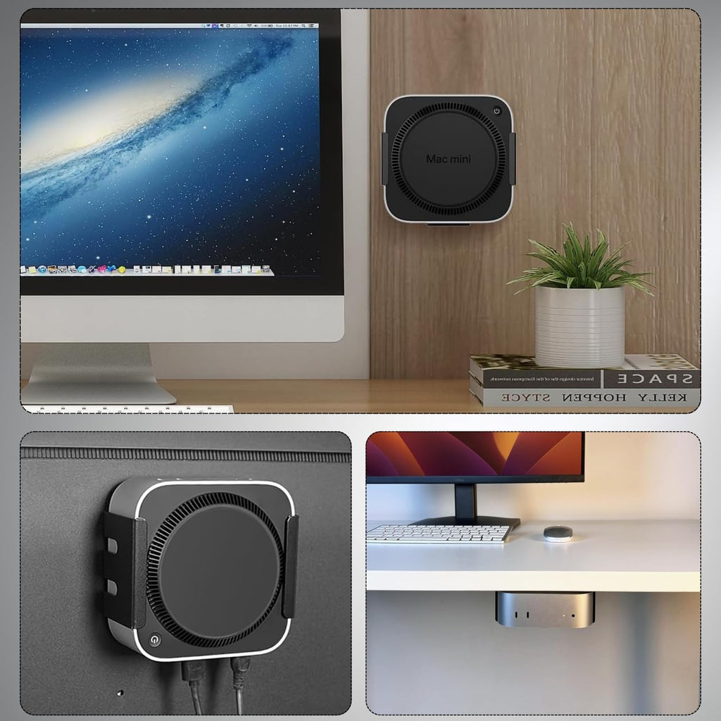 VVGAOGES Aluminum Alloy Stand for Mac Mini M4/M4 Pro - Under Desk Mount Bracket with Cooling Design & Desktop Optimization Black