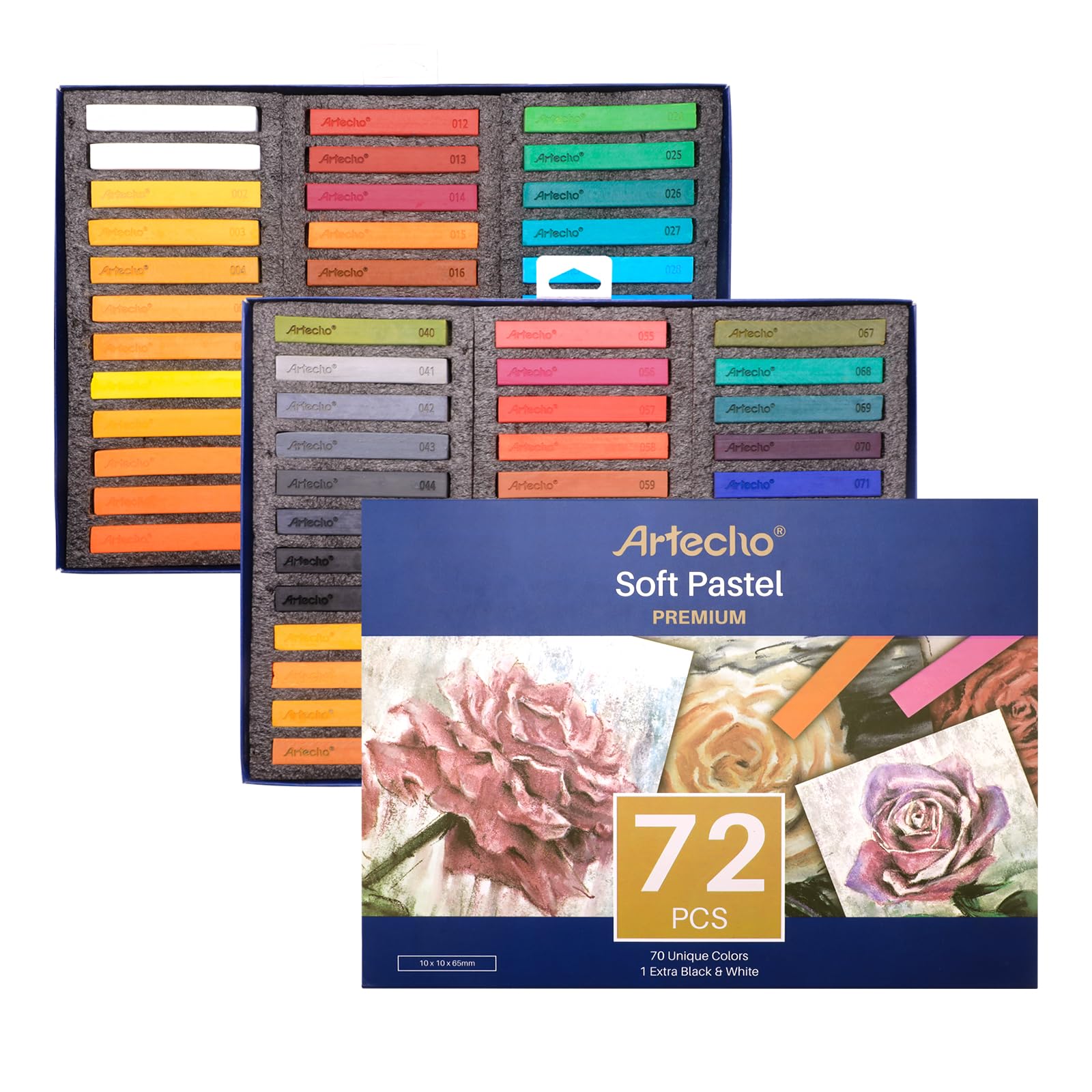 Artecho Soft Pastel Set of 72 – Square Chalk for Drawing and Blending