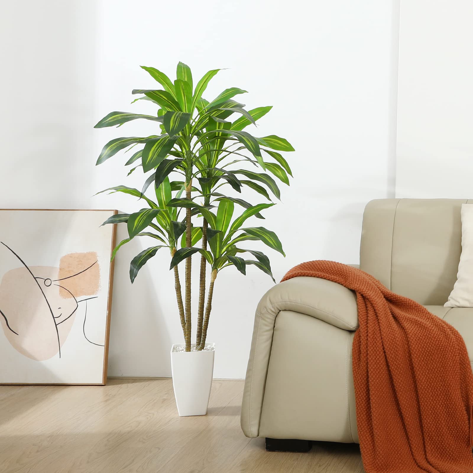 Fopamtri 120cm Artificial Dracaena Tree | 74 Leaves Faux Indoor Plant