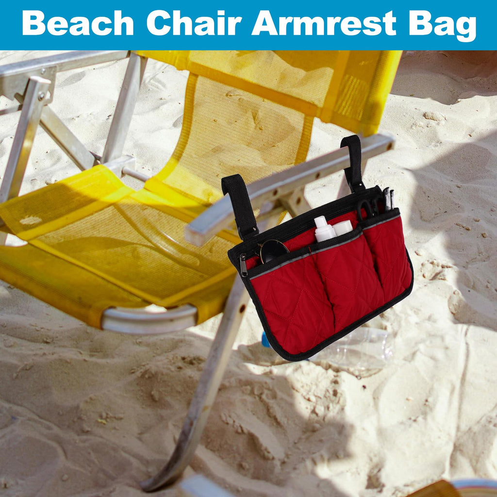YELARXI Beach Chair Armrest Bag, Beach Side Bag Hanging Storage Organizer with Reflective 4 Pockets Waterproof Pouch 13 x 7" & 2Pcs & Blue - Fit for - image 5