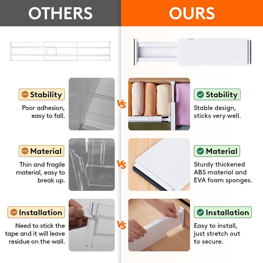 Lifewit 5 Pack Adjustable Drawer Dividers | 6" High Expandable Organizers
