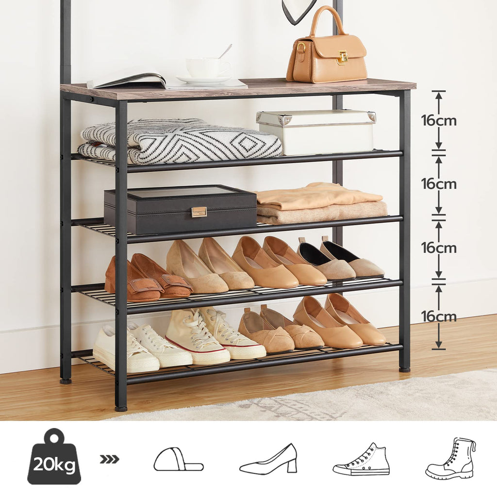 HOOBRO Hall Tree Coat Rack with Shoe Storage - Industrial Metal Frame