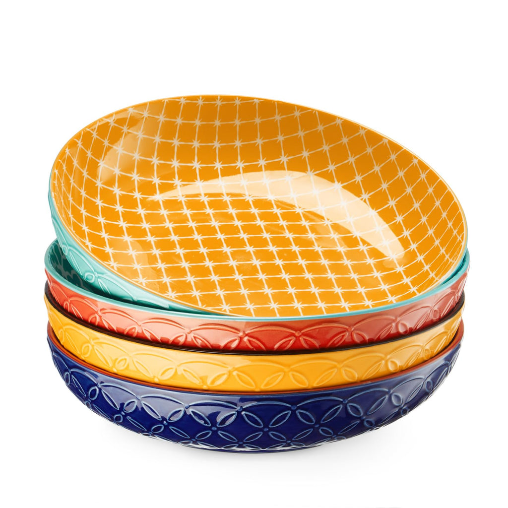 DOWAN Pasta Bowl Set of 4 – 21.5cm Wide Shallow Ceramic Salad Bowls