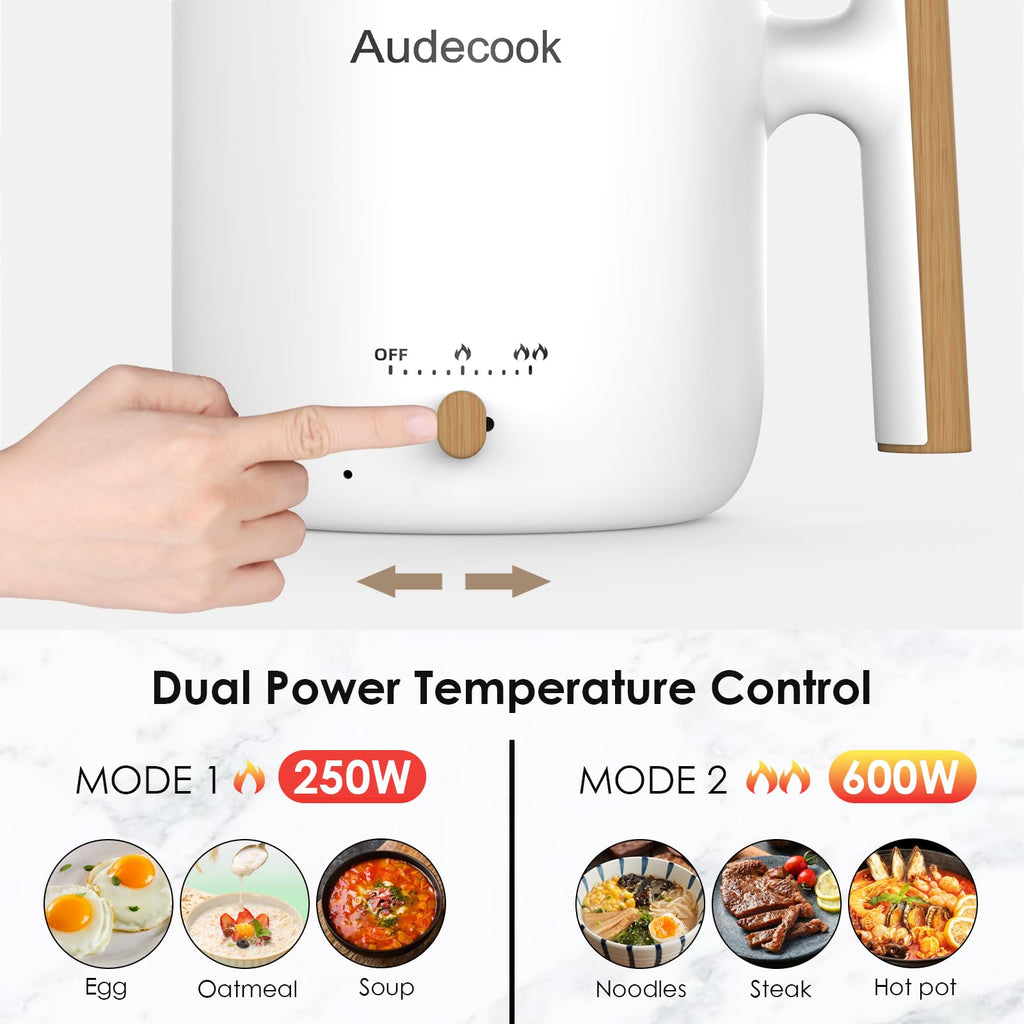 Audecook Electric Hot Pot with Steamer | 1.8L Non-Stick Portable Cooker