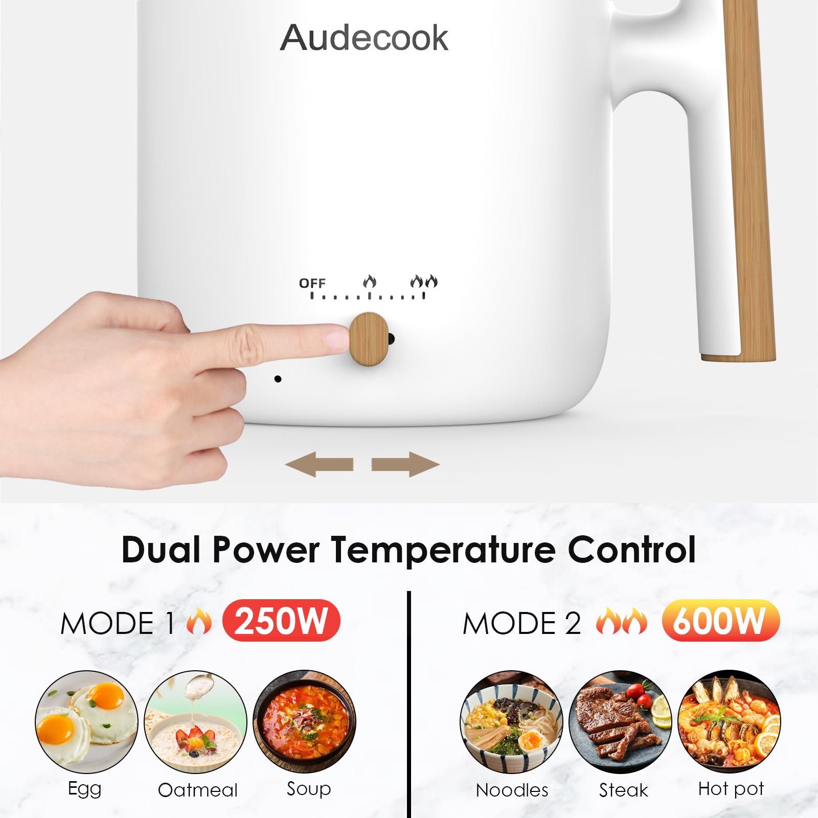 Audecook Electric Hot Pot with Steamer | 1.8L Non-Stick Portable Cooker