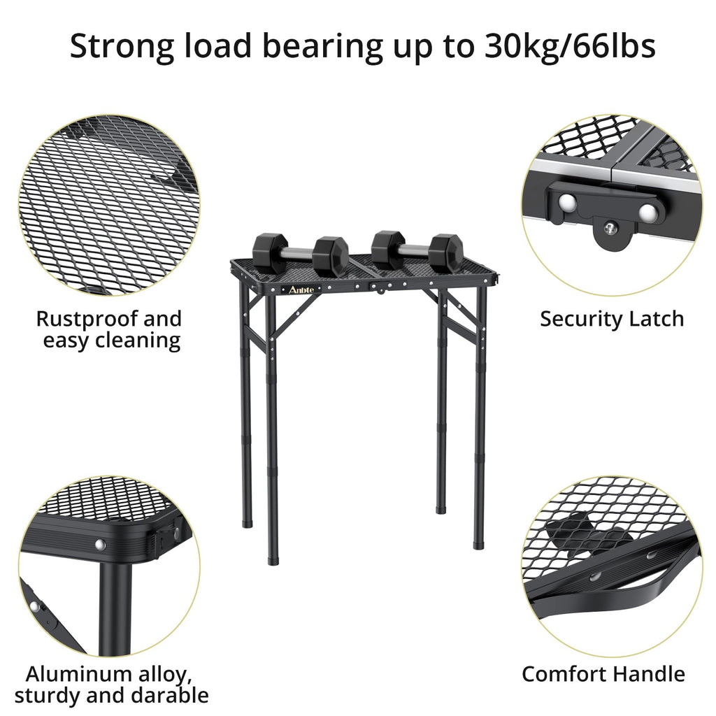 Anbte Folding Grill Table – 3 Adjustable Heights Heat-Resistant Mesh