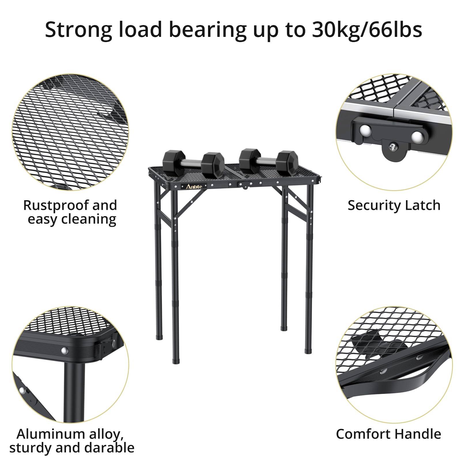 Anbte Folding Grill Table – 3 Adjustable Heights Heat-Resistant Mesh