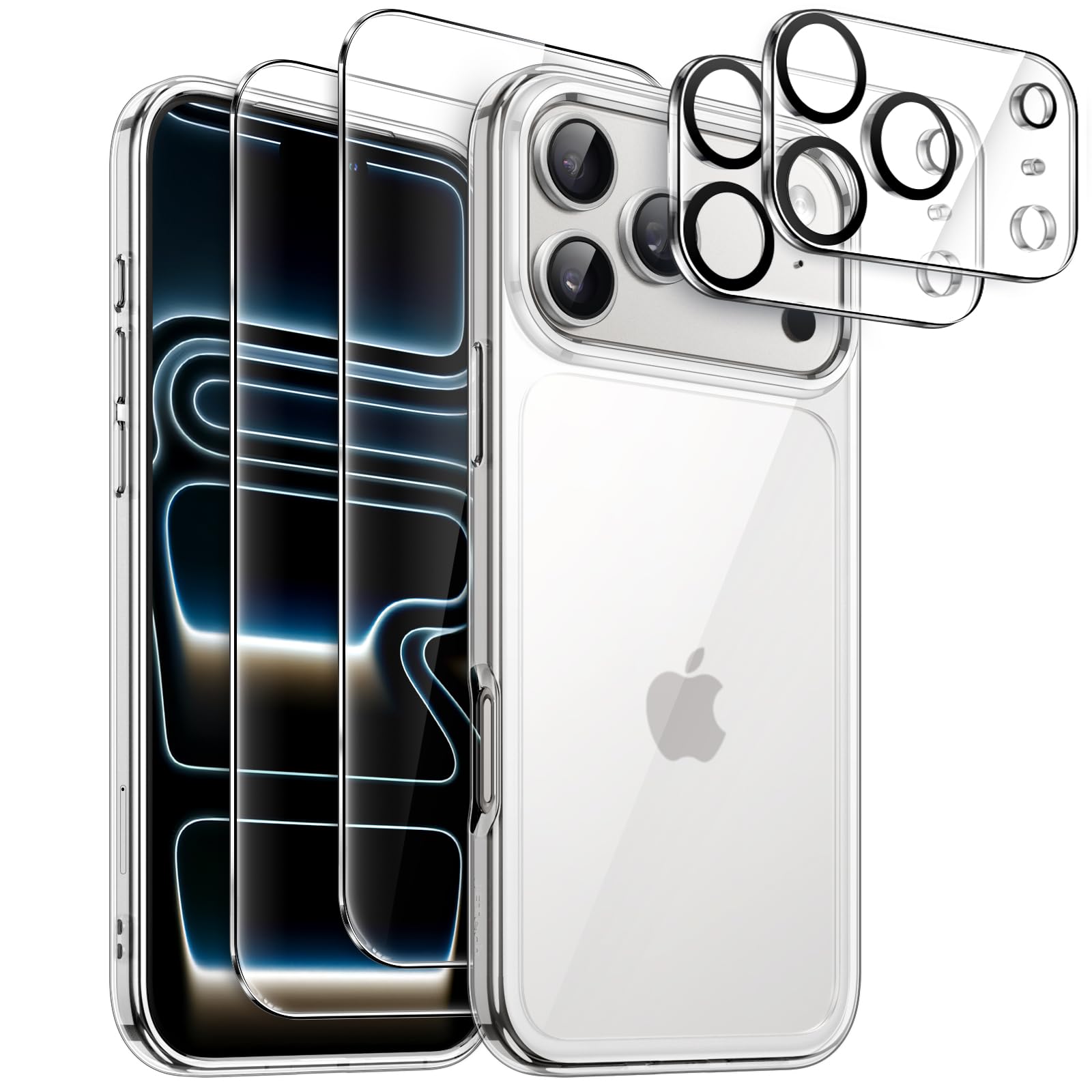 JETech 5-in-1 Clear Case for iPhone 17 Pro Max with Screen Protectors