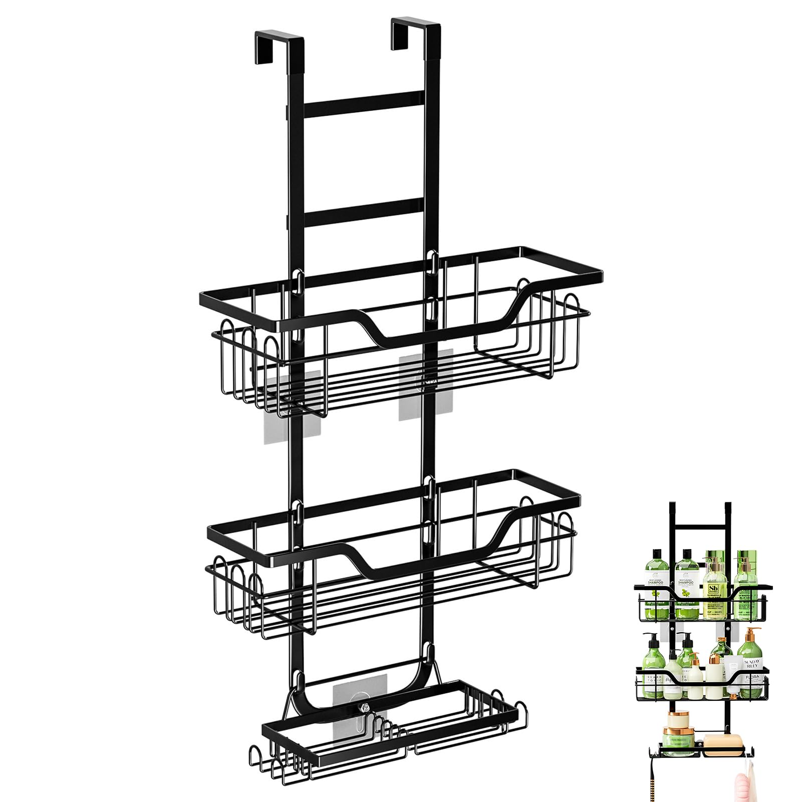 3-Tier Over Door Shower Caddy – Rustproof No-Drill Organizer