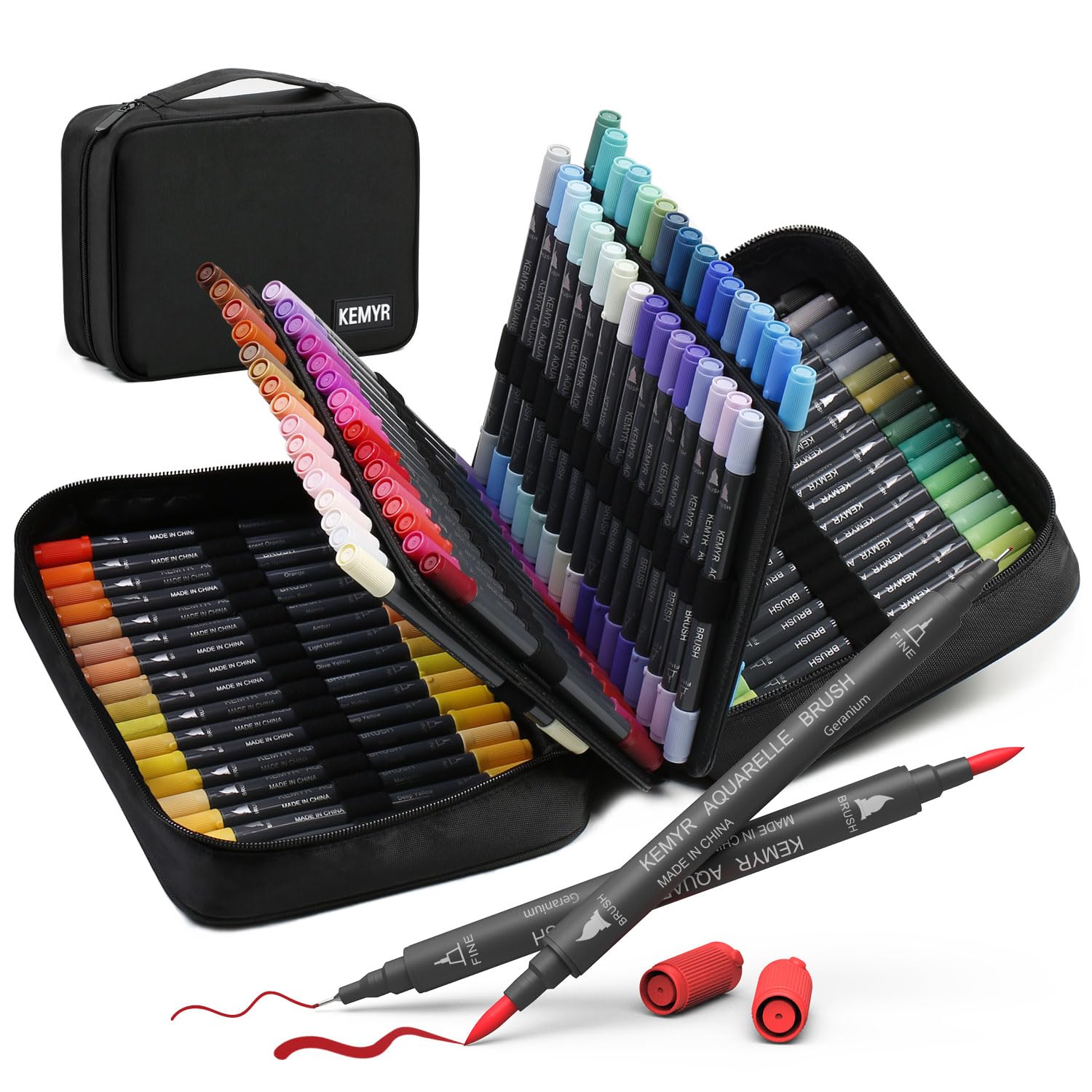 KEMYR 100 Color Dual Tip Brush Pens | Water-Based Markers for Adult Coloring