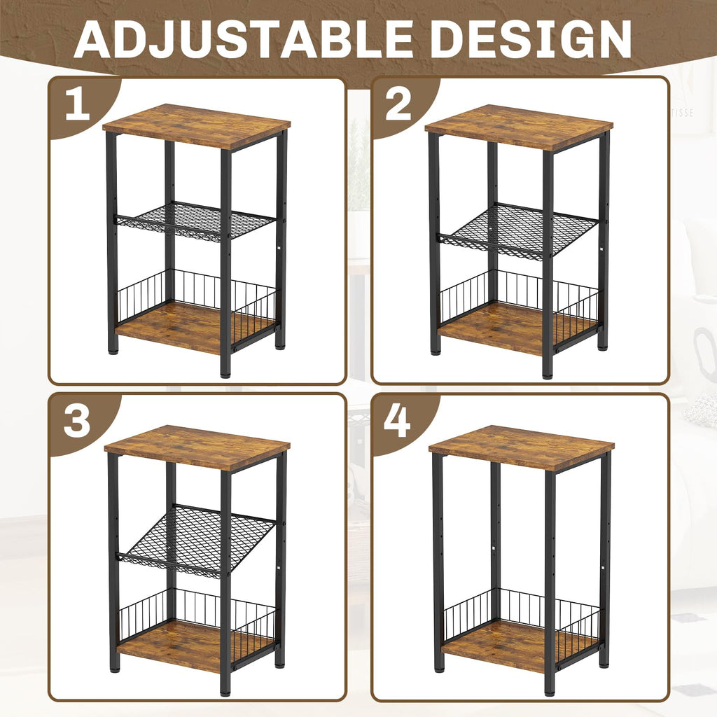 iDavosic.ly 3-Tier Industrial Side Table – Rustic Narrow Nightstand