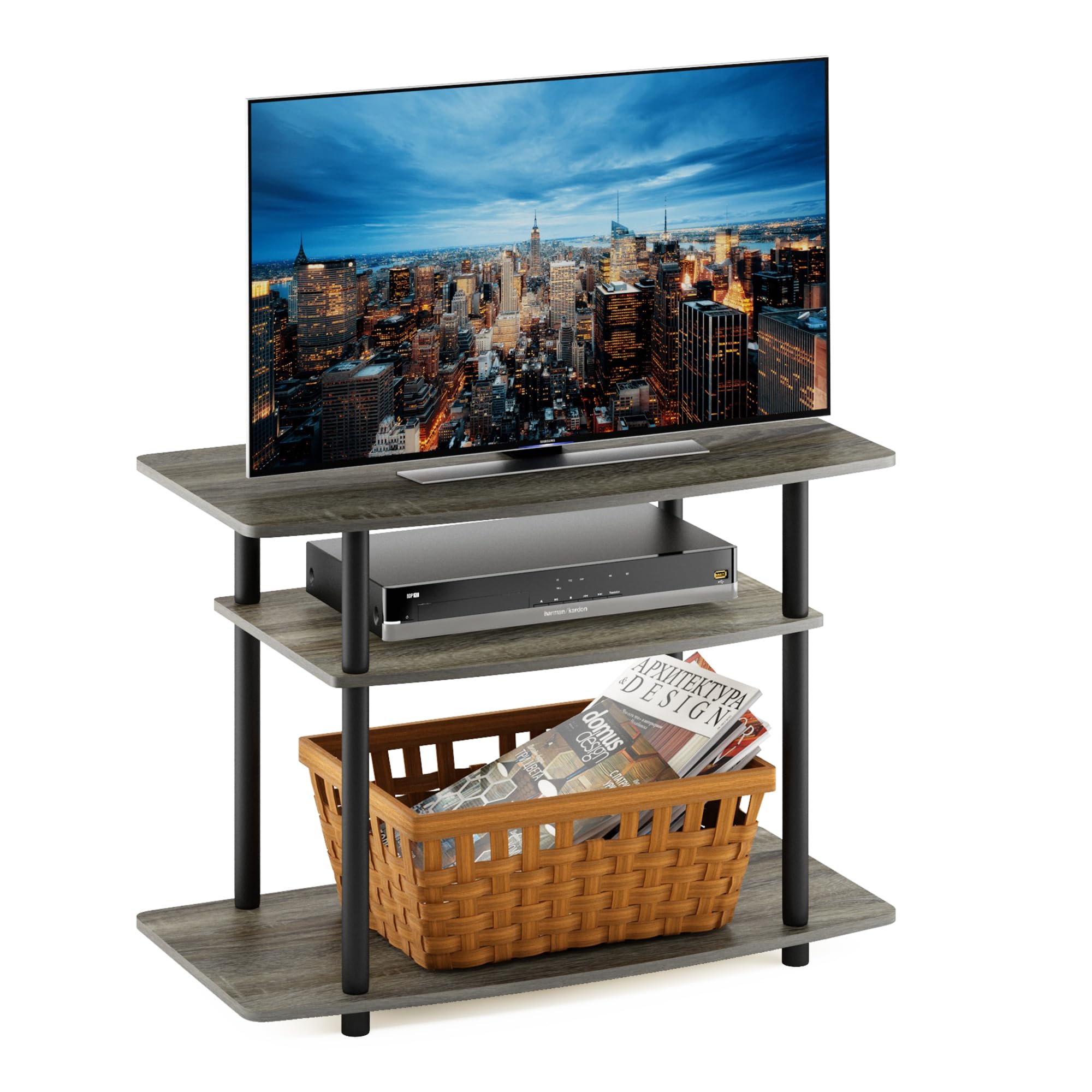 Furinno 3-Tier TV Stand - Tool-Free Entertainment Center, French Oak