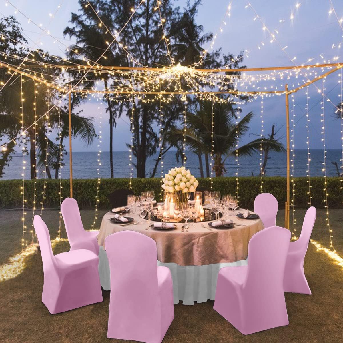 Kapwall Pink Spandex Chair Covers – 12 Pack Stretch Washable Banquet Decor