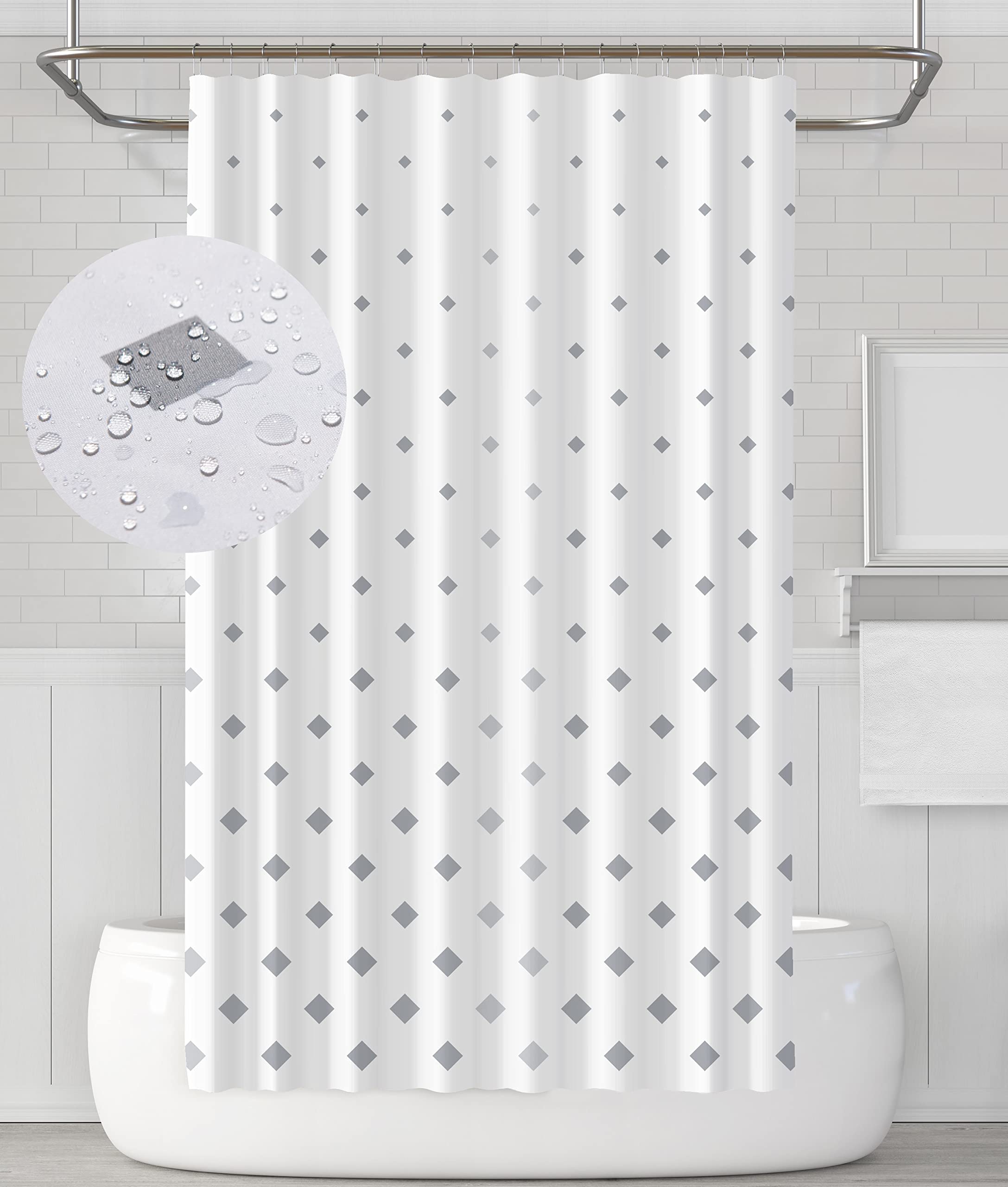 YOUNG DA Fabric Shower Curtain – Grey Diamond Geometric Design, 72x72