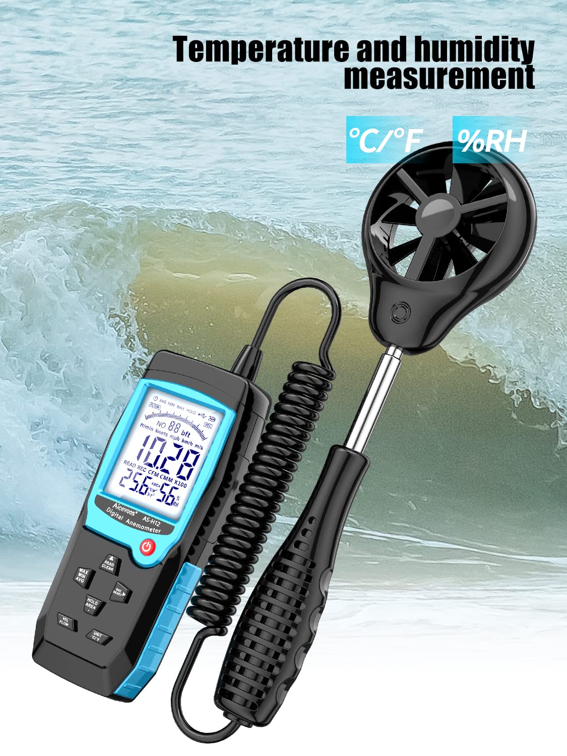 Aicevoos H12 Digital Anemometer - Handheld Wind Speed Meter with CFM Sensor