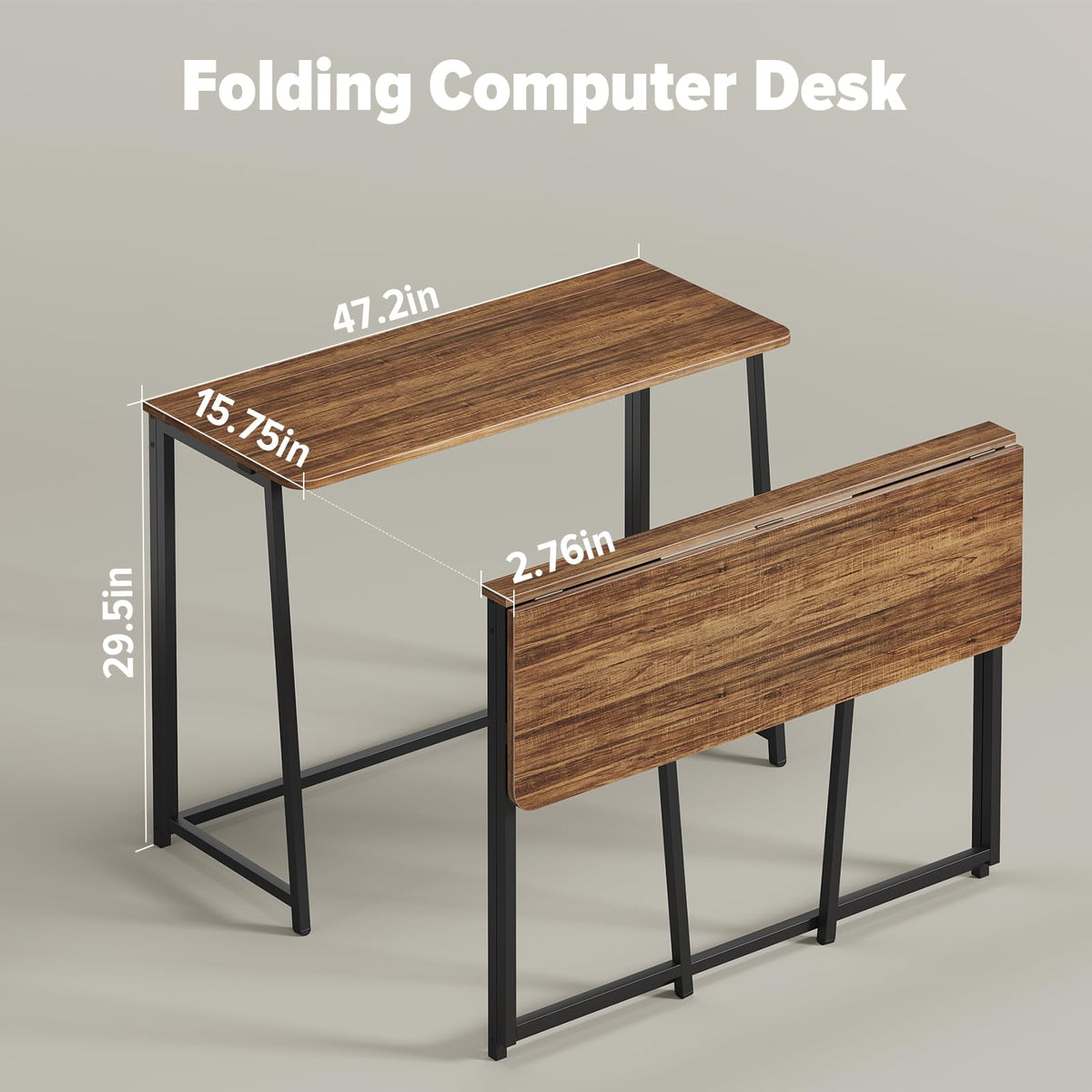 WOHOMO Folding Desk, 100cm Computer Table for Home Office, Rustic Walnut - image 2