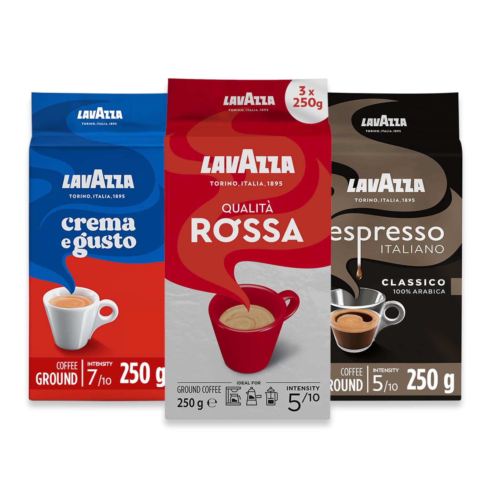 Lavazza Ground Coffee Variety Pack – Espresso Italiano, Rossa & Crema