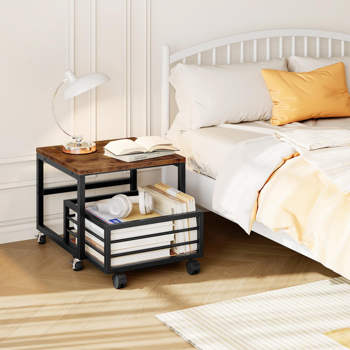 HOOBRO Mini Fridge Stand with Storage Basket, Mini Refrigerator Table 90kg