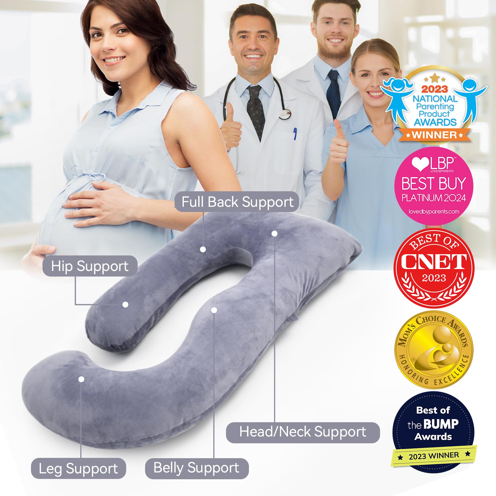 Momcozy U-Shaped Full Body Pregnancy Pillow | Maternity Support - Grey