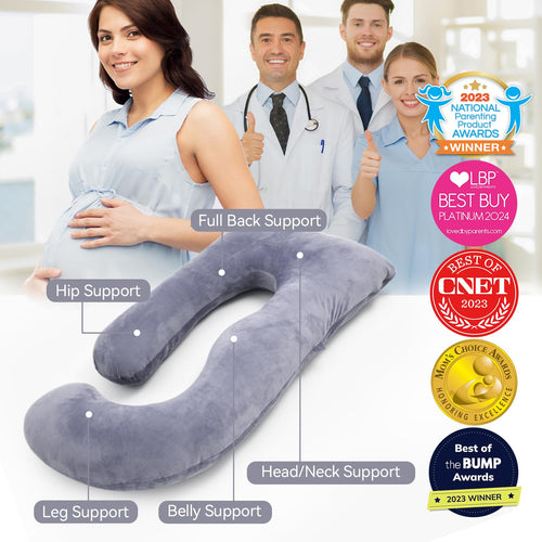 Momcozy U-Shaped Full Body Pregnancy Pillow | Maternity Support - Grey