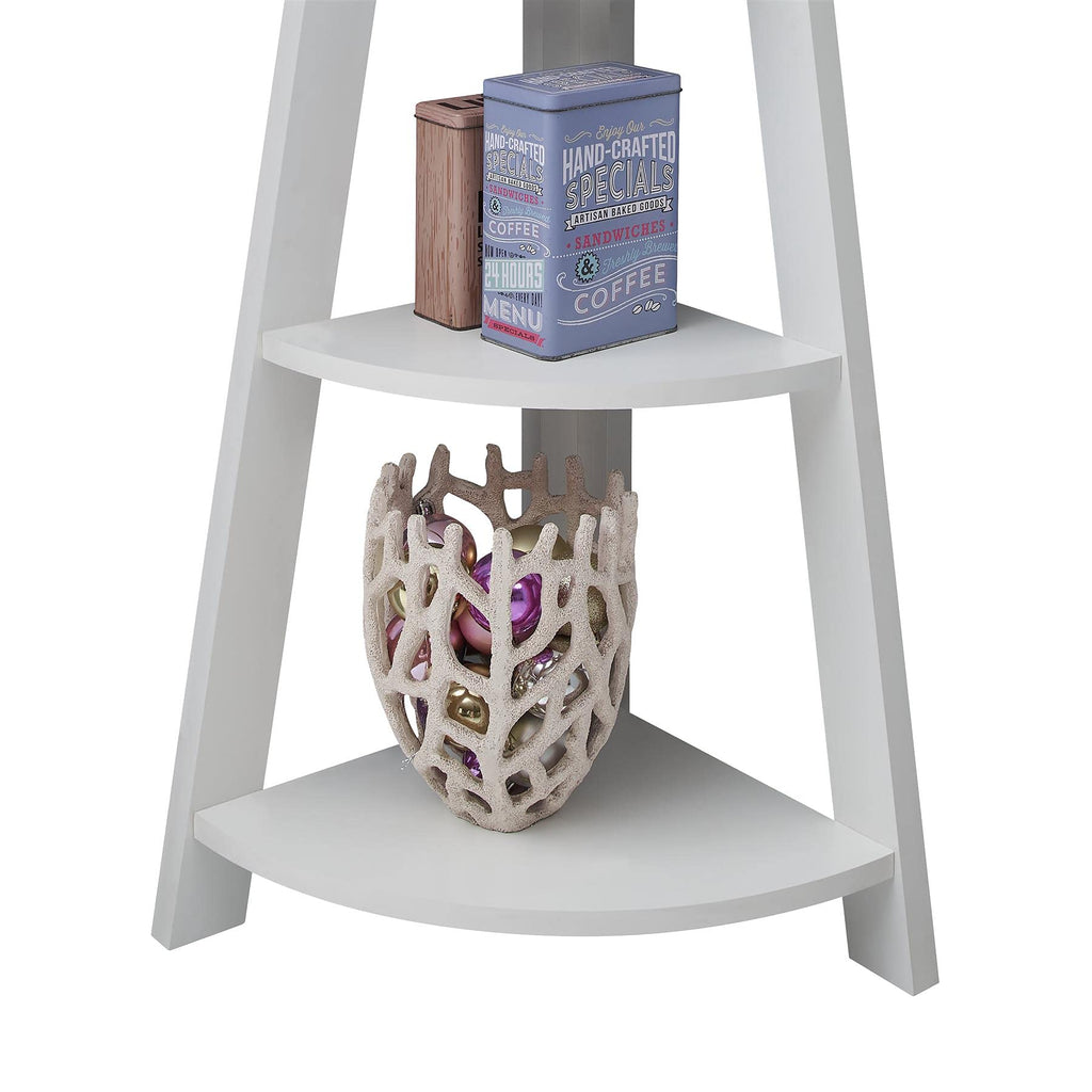 Riva 5 Tier Corner Ladder Shelving Unit – Modern Wood Bookcase in White
