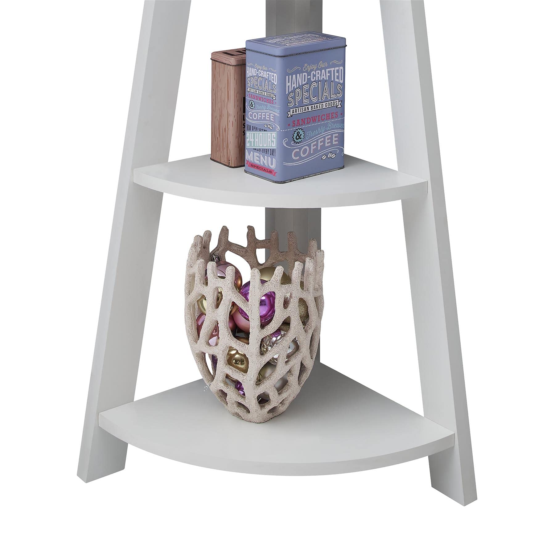 Riva 5 Tier Corner Ladder Shelving Unit – Modern Wood Bookcase in White