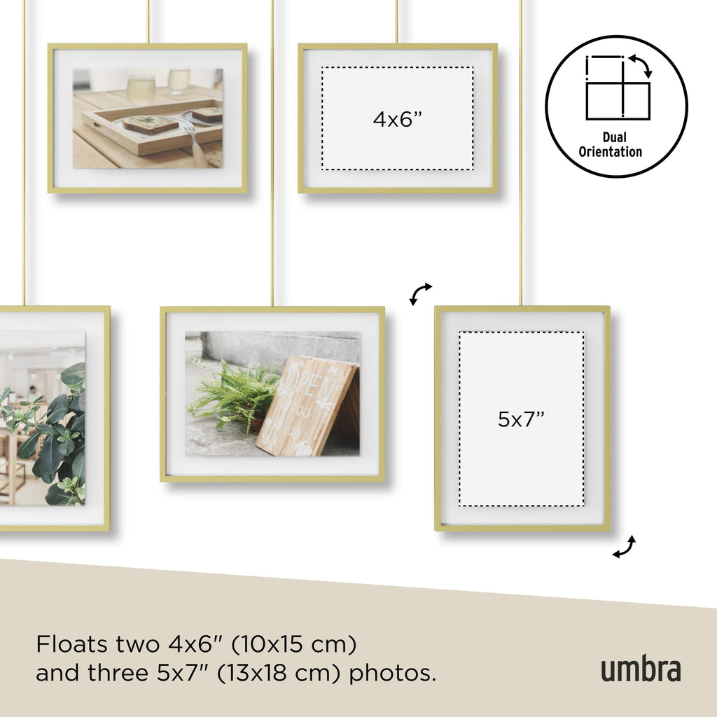 Umbra Exhibit Gallery Set – Adjustable 5-Photo Hanging Wall Display, Brass