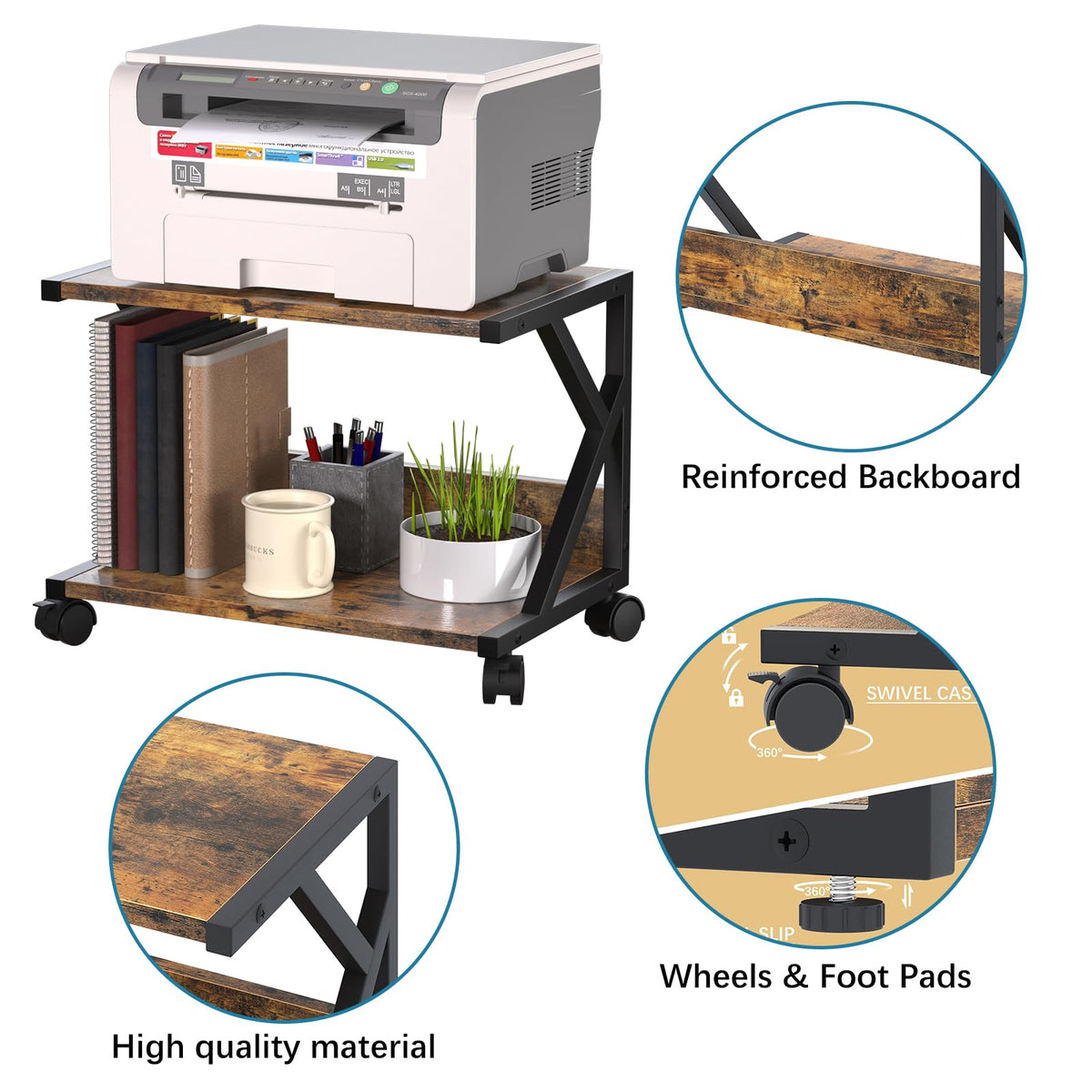 Huhote 2 Tier Desktop Printer Stand, Under Desk Printer Table, Multi-Purpose Desktop Storage and Organize - image 3