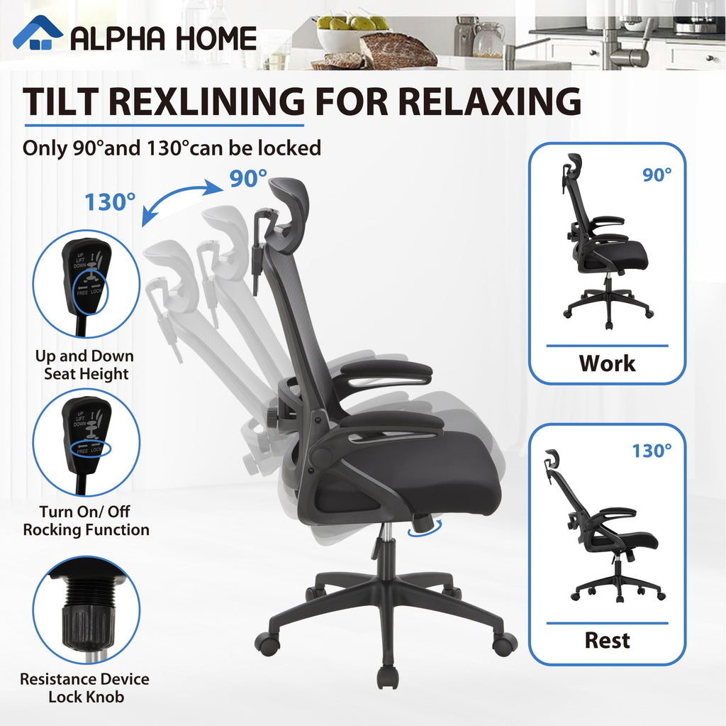 ALPHA HOME Ergonomic Mesh Office Chair | Adjustable Lumbar & Headrest