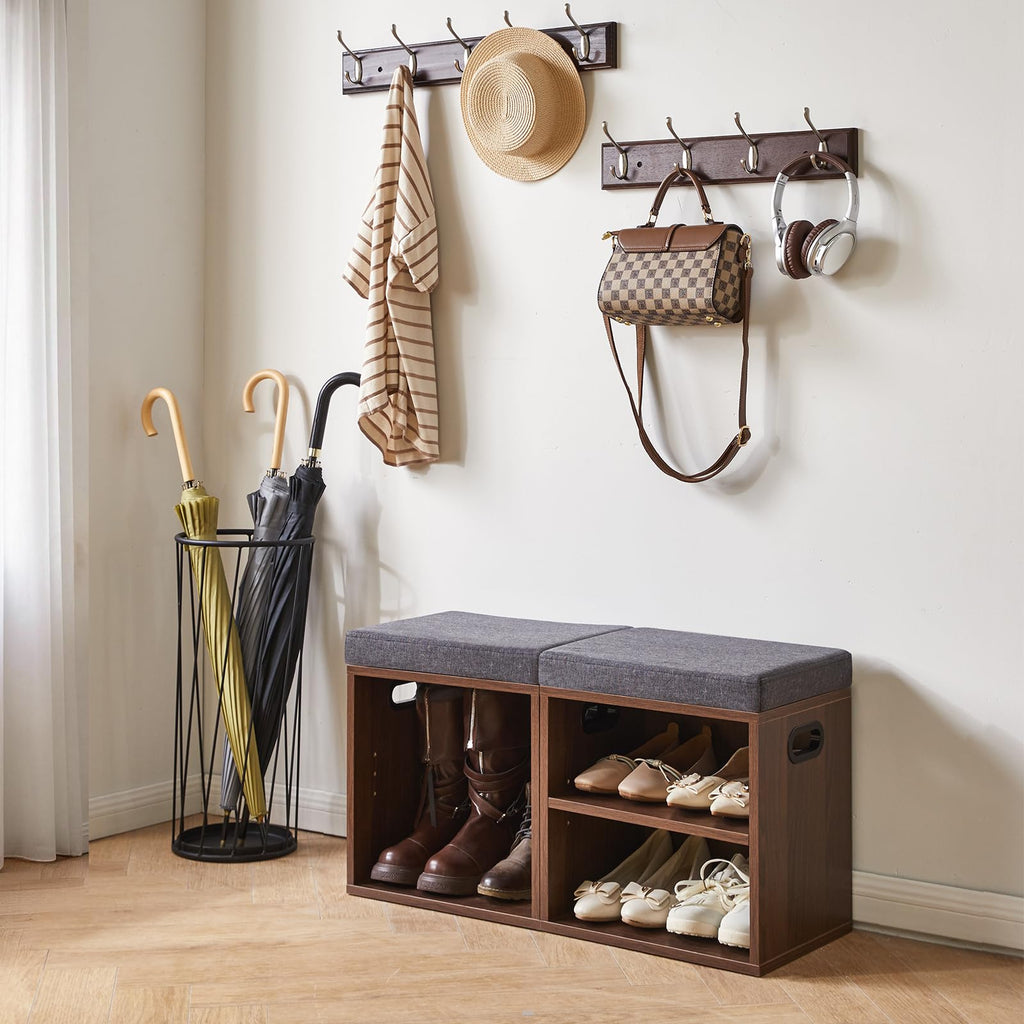YMYNY Small Shoe Storage Bench with Cushion, Light Walnut HBD028LW - image 5
